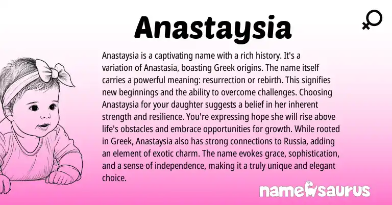 Infographic about Anastaysia name meaning, Anastaysia is a name from Greek origin(s).