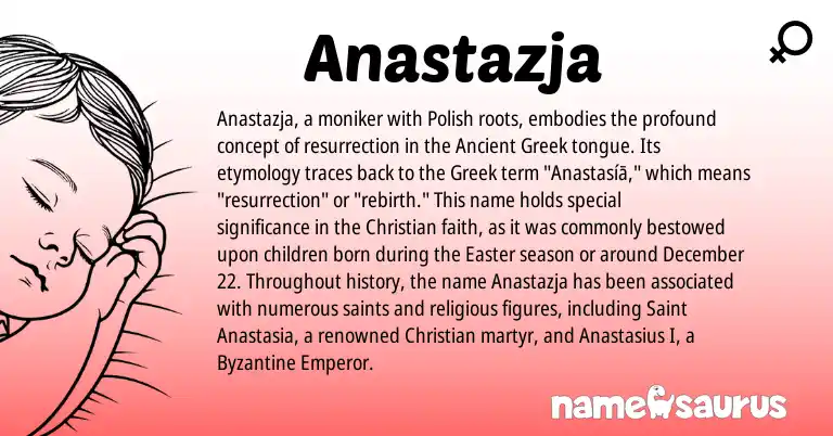 Infographic about Anastazja name meaning, Anastazja is a name from Polish, Ancient Greek, Greek origin(s).