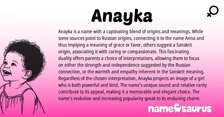Infographic about Anayka name meaning, Anayka is a name from Russian origin(s).