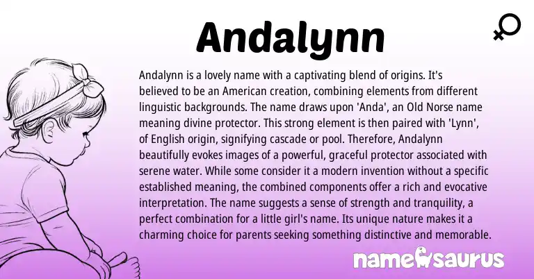 Infographic about Andalynn name meaning, Andalynn is a name from English, Norse origin(s).