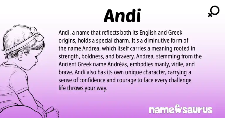 Infographic about Andi name meaning, Andi is a name from English, Greek origin(s).