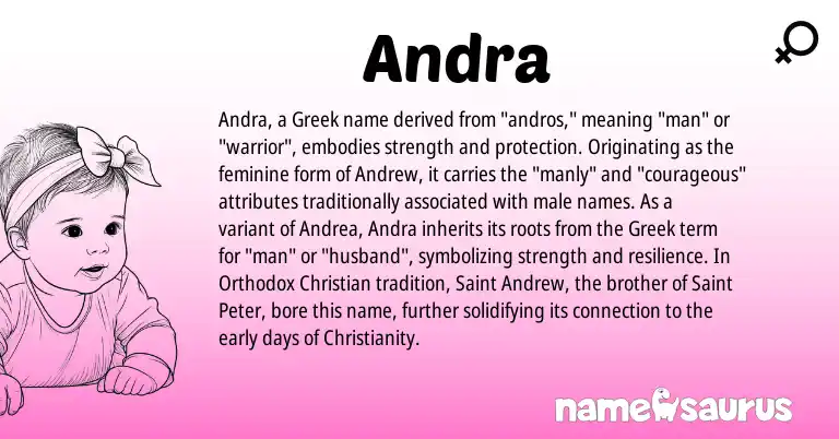 Infographic about Andra name meaning, Andra is a name from Christianity, Greek origin(s).