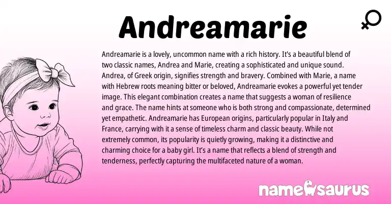 Infographic about Andreamarie name meaning, Andreamarie is a name from Hebrew, English, Greek origin(s).