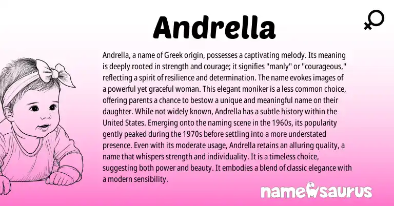 Infographic about Andrella name meaning, Andrella is a name from Greek origin(s).