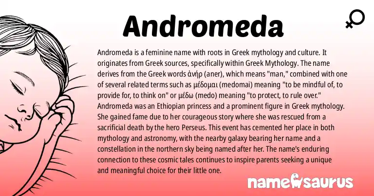 Infographic about Andromeda name meaning, Andromeda is a name from Greek, Greek Mythology origin(s).