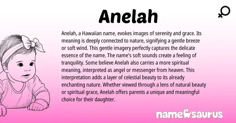 Infographic about Anelah name meaning, Anelah is a name from Hawaiian origin(s).