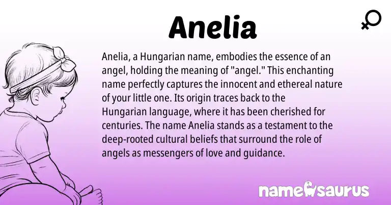 Infographic about Anelia name meaning, Anelia is a name from Hungarian origin(s).