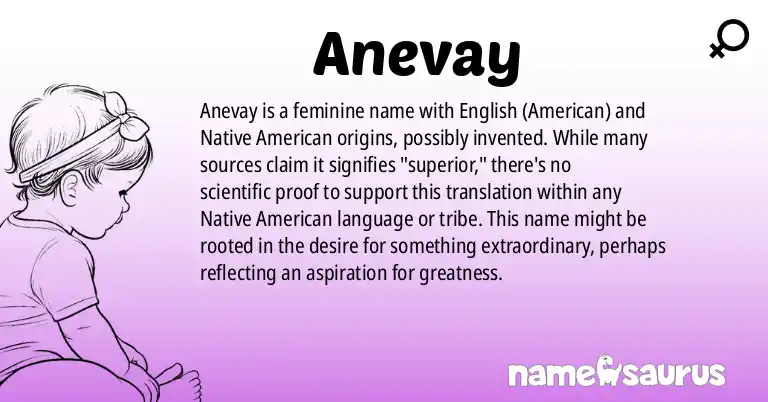 Infographic about Anevay name meaning, Anevay is a name from English (American), Native American origin(s).