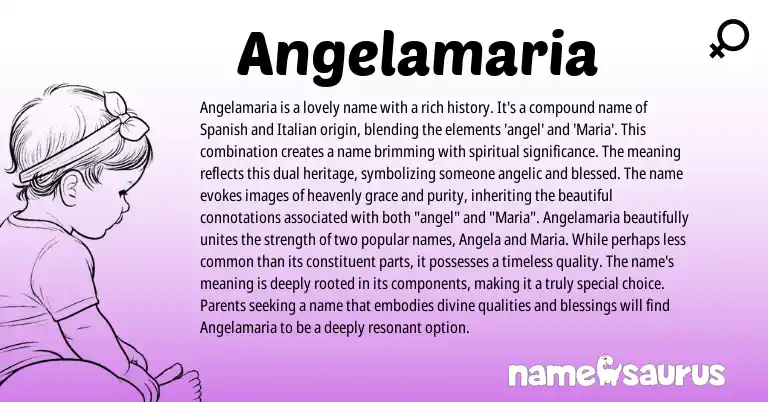 Infographic about Angelamaria name meaning, Angelamaria is a name from Italian, English, Spanish origin(s).