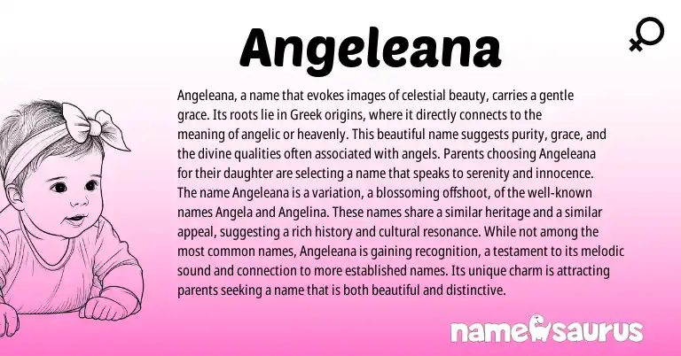 Infographic about Angeleana name meaning, Angeleana is a name from English, Greek origin(s).