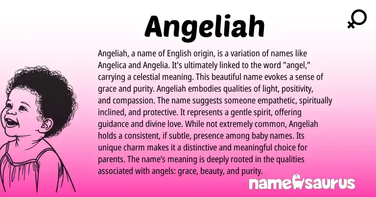 Infographic about Angeliah name meaning, Angeliah is a name from American origin(s).