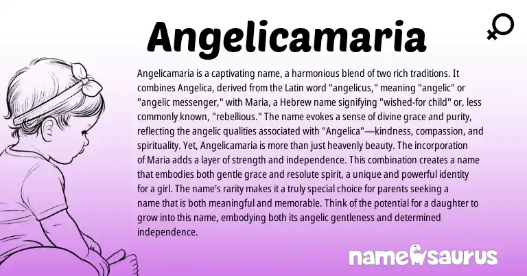 Infographic about Angelicamaria name meaning, Angelicamaria is a name from Latin, Hebrew origin(s).