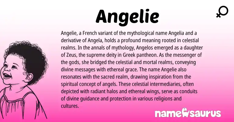 Infographic about Angelie name meaning, Angelie is a name from French, Greek origin(s).