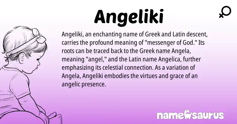 Infographic about Angeliki name meaning, Angeliki is a name from Latin, Greek origin(s).
