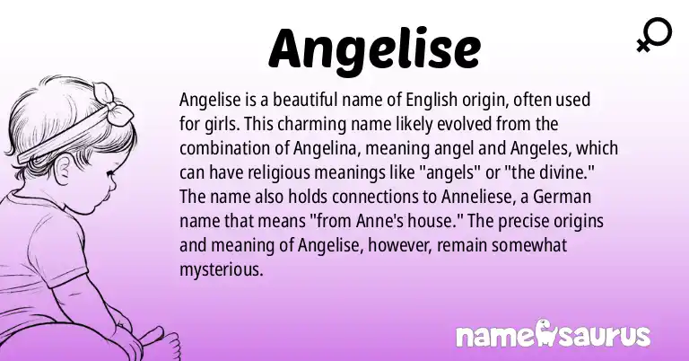 Infographic about Angelise name meaning, Angelise is a name from English origin(s).