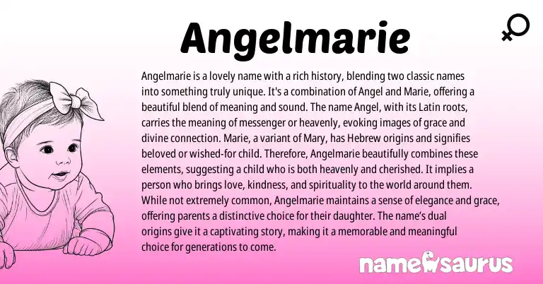 Infographic about Angelmarie name meaning, Angelmarie is a name from Latin, Hebrew, English origin(s).
