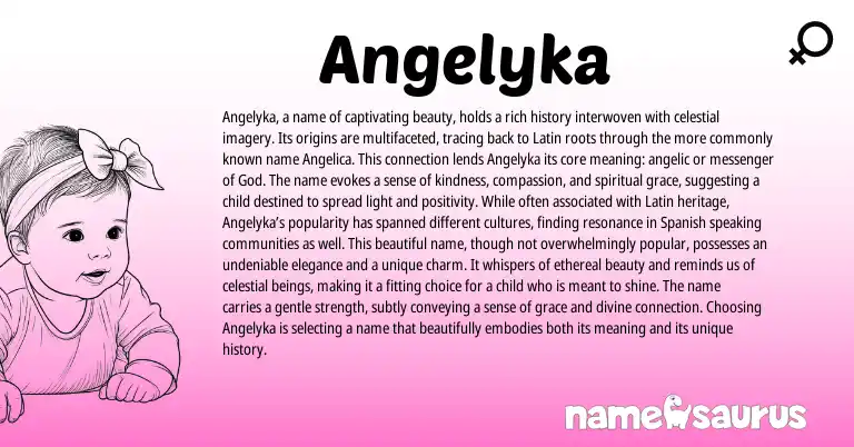 Infographic about Angelyka name meaning, Angelyka is a name from Latin, American origin(s).