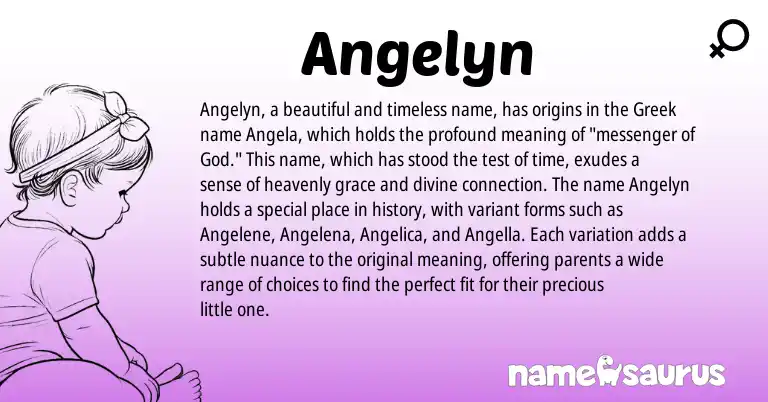 Infographic about Angelyn name meaning, Angelyn is a name from Greek origin(s).