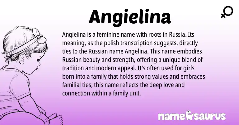 Infographic about Angielina name meaning, Angielina is a name from Russian origin(s).