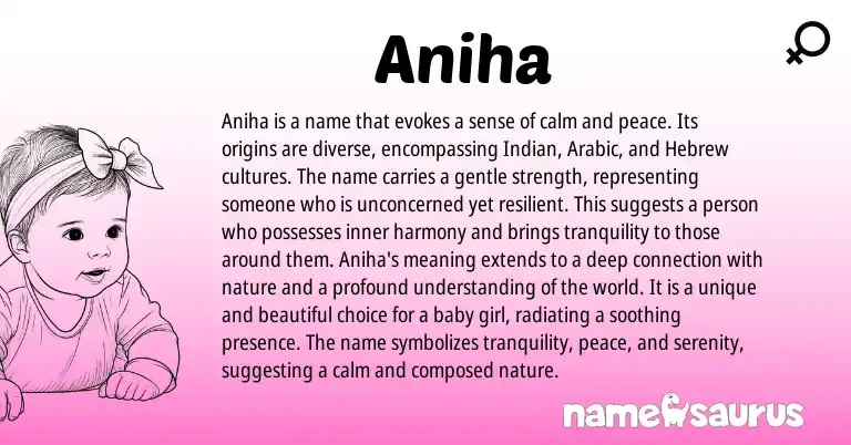 Infographic about Aniha name meaning, Aniha is a name from Indian origin(s).