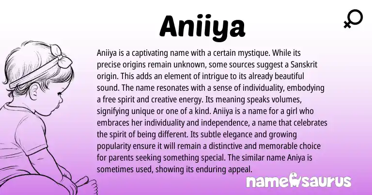 Infographic about Aniiya name meaning, Aniiya is a name from Sanskrit origin(s).