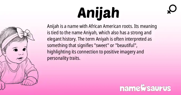 Infographic about Anijah name meaning, Anijah is a name from African American origin(s).