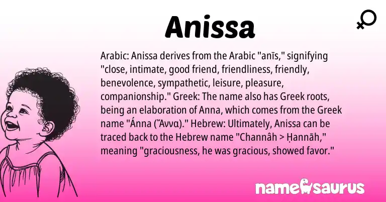 Infographic about Anissa name meaning, Anissa is a name from Arabic, Hebrew, Greek origin(s).