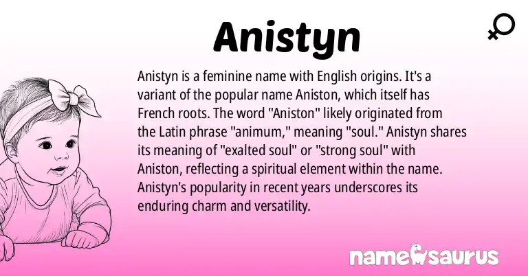 Infographic about Anistyn name meaning, Anistyn is a name from English origin(s).