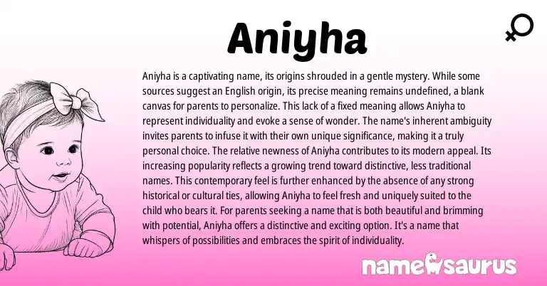 Infographic about Aniyha name meaning, Aniyha is a name from American origin(s).