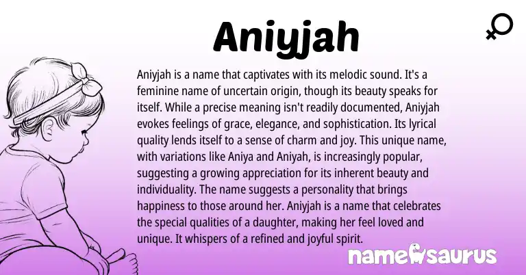 Infographic about Aniyjah name meaning, Aniyjah is a name from Other origin(s).