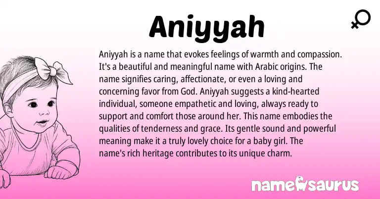 Infographic about Aniyyah name meaning, Aniyyah is a name from Russian, Arabic origin(s).