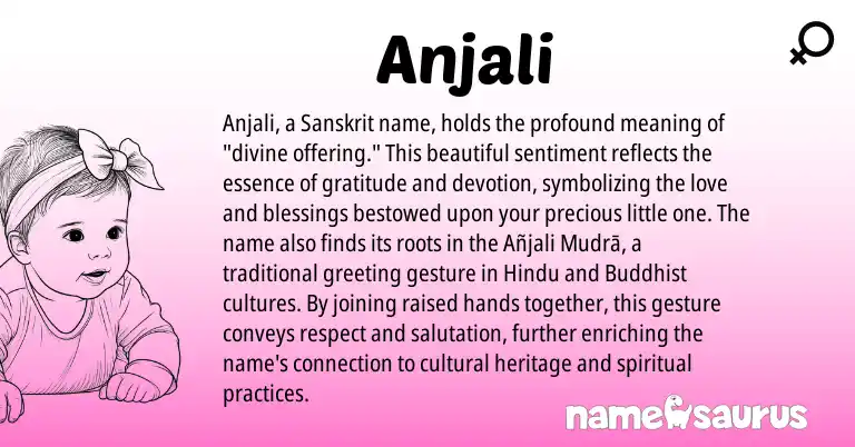 Infographic about Anjali name meaning, Anjali is a name from Sanskrit, Hindu origin(s).