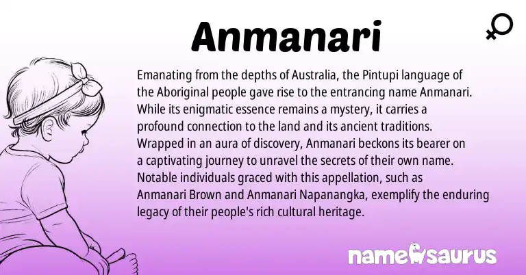 Infographic about Anmanari name meaning, Anmanari is a name from Pintupi, Aboriginal origin(s).