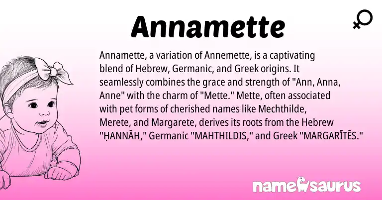 Infographic about Annamette name meaning, Annamette is a name from Germanic, Hebrew, Greek origin(s).