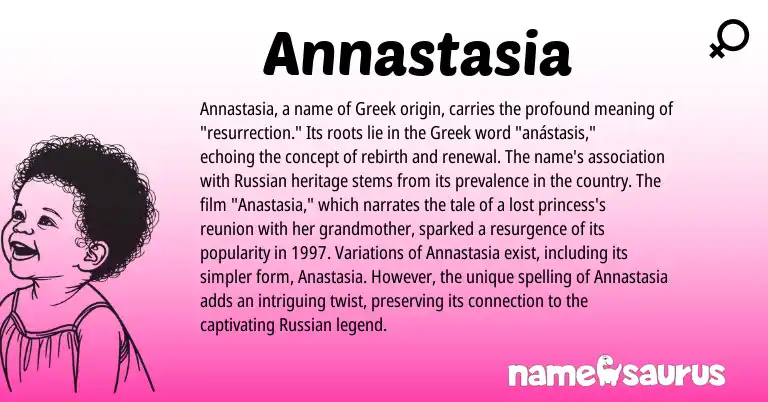Infographic about Annastasia name meaning, Annastasia is a name from Russian, Greek origin(s).