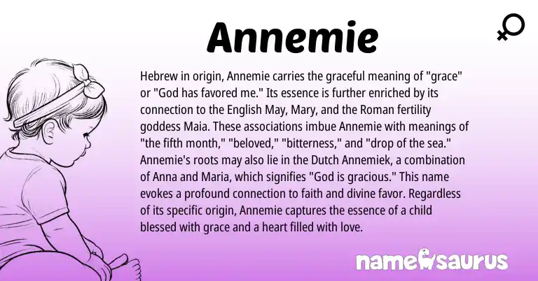 Infographic about Annemie name meaning, Annemie is a name from Dutch, English, Roman, Hebrew origin(s).