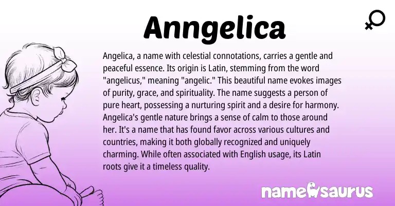 Infographic about Anngelica name meaning, Anngelica is a name from Latin origin(s).
