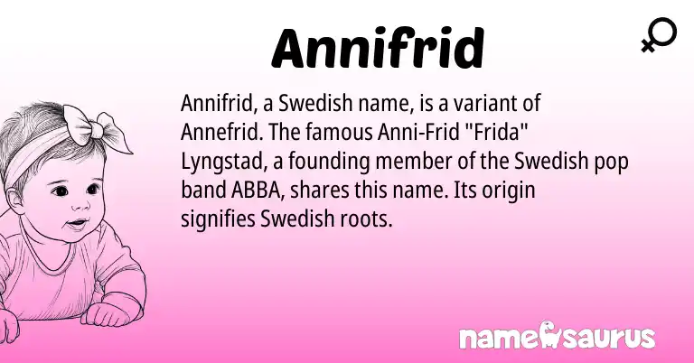 Infographic about Annifrid name meaning, Annifrid is a name from Swedish origin(s).