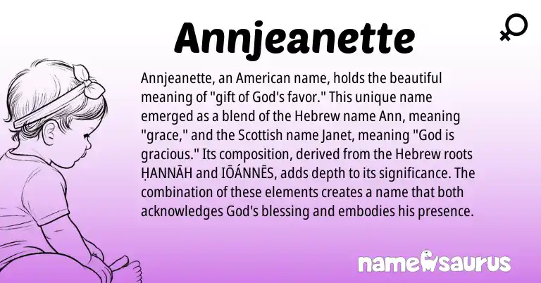 Infographic about Annjeanette name meaning, Annjeanette is a name from American, Hebrew, Scottish origin(s).