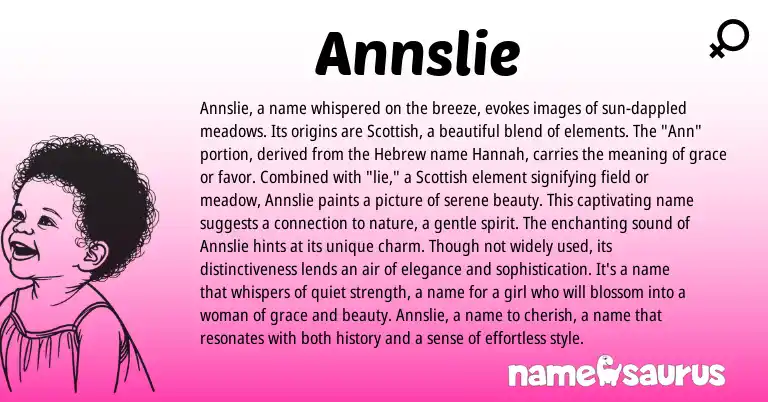 Infographic about Annslie name meaning, Annslie is a name from Scottish, Hebrew, English origin(s).