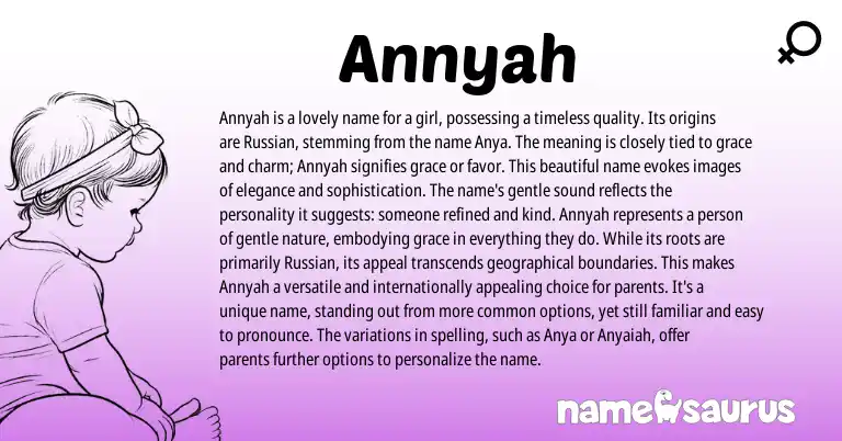 Infographic about Annyah name meaning, Annyah is a name from Russian origin(s).