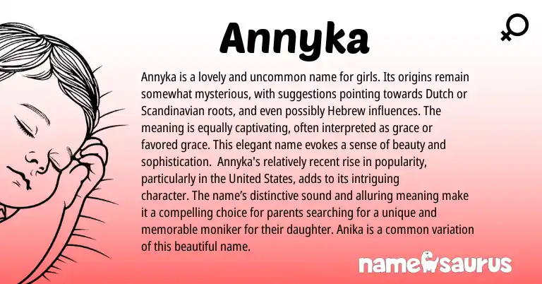 Infographic about Annyka name meaning, Annyka is a name from Scandinavian, Dutch, Russian origin(s).