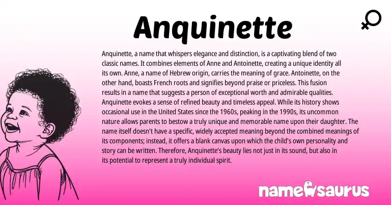 Infographic about Anquinette name meaning, Anquinette is a name from French, Hebrew origin(s).