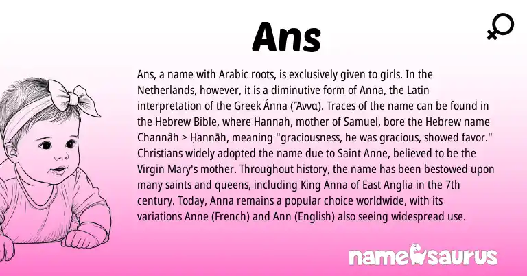 Infographic about Ans name meaning, Ans is a name from English, Netherlands, French, Arabic, Latin, Greek, Hebrew origin(s).