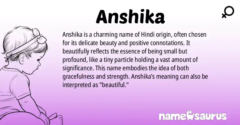 Infographic about Anshika name meaning, Anshika is a name from Hindi origin(s).