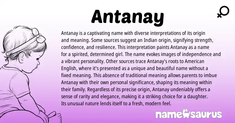 Infographic about Antanay name meaning, Antanay is a name from Ganda, Indian, Ga origin(s).