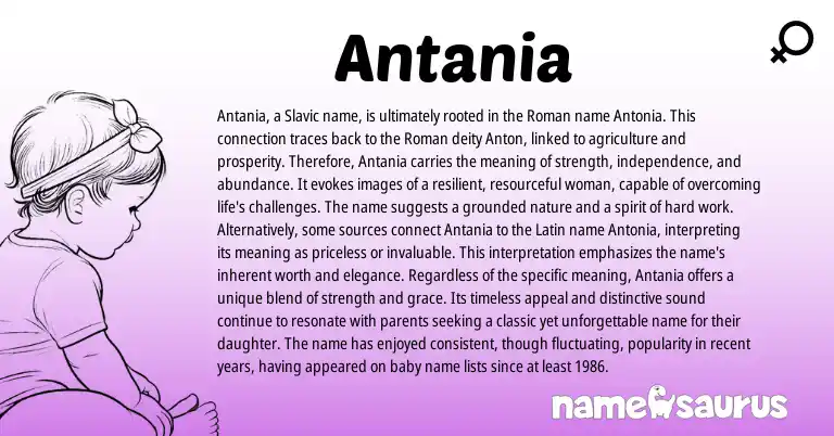 Infographic about Antania name meaning, Antania is a name from Slavic, Roman origin(s).