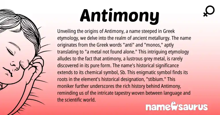 Infographic about Antimony name meaning, Antimony is a name from Greek origin(s).