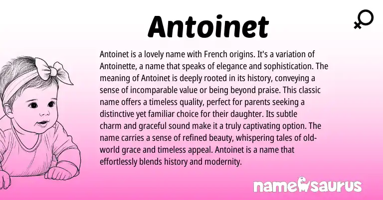Infographic about Antoinet name meaning, Antoinet is a name from French origin(s).