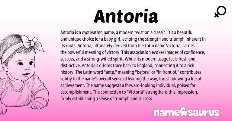Infographic about Antoria name meaning, Antoria is a name from Latin origin(s).